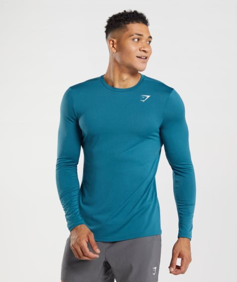 Men's Gymshark Arrival Long Sleeve T-Shirts Blue | CA DA5N67